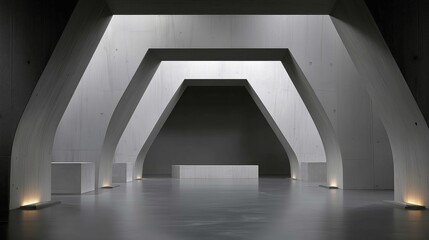 Modern Architectural Interior with Geometric Shapes and Soft Lighting