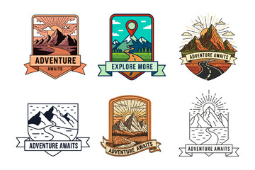 Adventure Badge Set: Mountain Road, Travel Icons