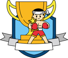 illustration of a male thai boxer holding a boxing trophy