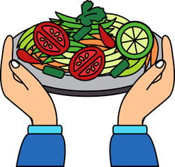 two hand holding a thai papaya salad