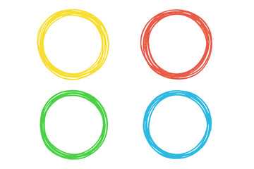 Colorful hand-drawn scribble circles set with yellow red green and blue frames