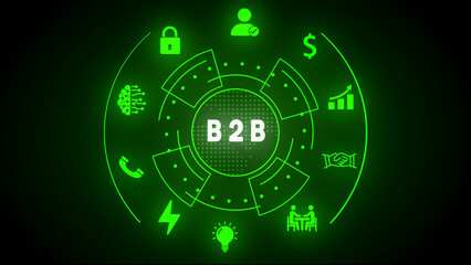 Fototapeta premium Neon Green B2 B Business to Business Concept with Icons and Circular Diagram technology