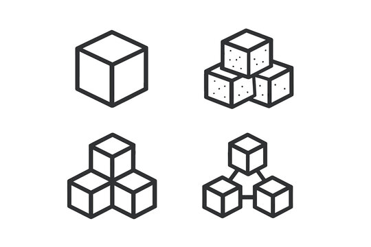 Minimalist isometric cube icons for data structure and network connections
