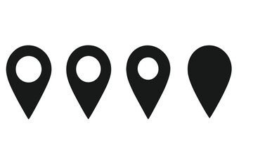 Set of four black map pointer icons showing different styles for location tracking and GPS navigation