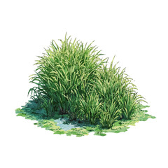 Isometric watercolor rendering of Marsh Grass, isolated on a clean white background.