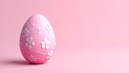 Beautiful pink decorated Easter egg with floral patterns on a soft pink background for spring celebrations