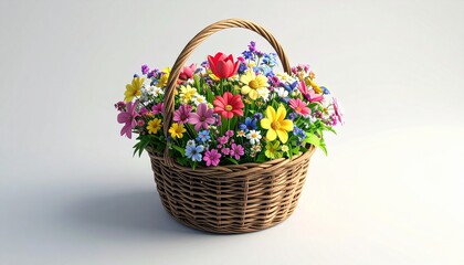 Colorful flower basket filled with various blooms for decoration or gift giving