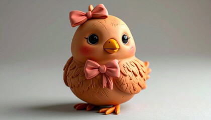 Cute clay bird figurine with bows in a soft, light setting captures charming artistry and creativity in a playful design approach