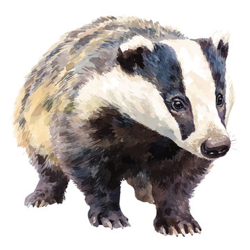 Watercolor isometric artwork featuring Badger, presented on white background.
