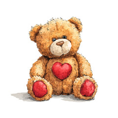 Obraz premium Artistic isometric watercolor image of Valentines Teddy Bear, isolated on a white surface.