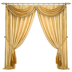 Watercolor Golden velvet drapes with tassels isolated on a transparent background
