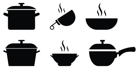 Cooking Utensils — Pots, Pans and Cup with Steam Vector for Home and Culinary Use