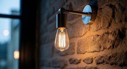 A vintage-style edison bulb mounted on a brick wall creating a warm ambiance