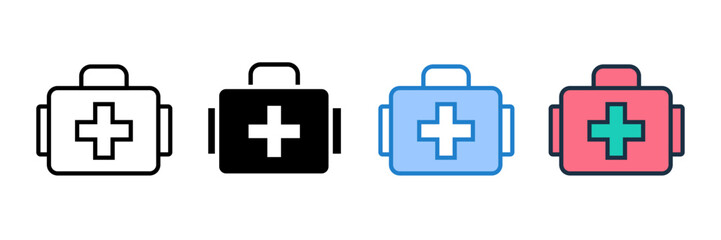 Obraz premium Set of first aid kit icons with transparent background, depicting emergency health and medical supplies, user interface elements, and essential safety items, vector illustration 