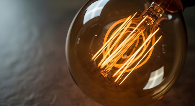 Close-up of a vintage incandescent light bulb with warm glowing filament