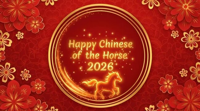 Happy Chinese New Year Horse 2026 Celebration Graphic