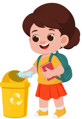 Illustration of Girl Recycling Plastic Bottle