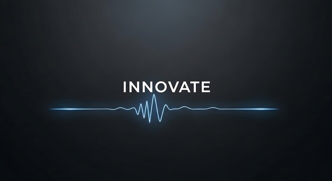 The word innovate with a blue waveform on dark background