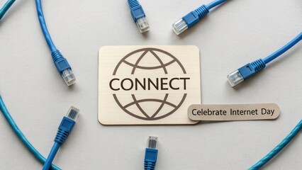 Flat Lay of Interlocking Ethernet Cables Circling Globe Icon