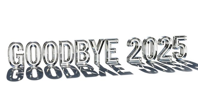 Goodbye year two thousand twenty five in silver letters - Powered by Adobe