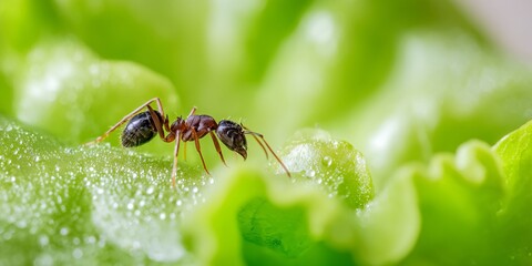 Black and red ant is on a leaf