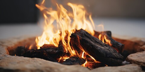 Pile of wood is burning in a fire pit
