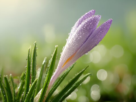 Purple flower with dew drops on it - Powered by Adobe