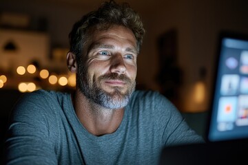 Entrepreneur reviewing targeted advertising results on computer
