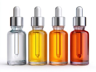 Serums in different bottles isolated on white background, Skincare