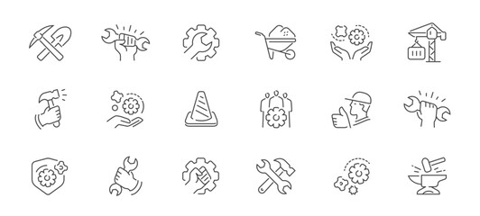 Fototapeta premium Construction line icons set. Work, labor concept. Vector symbols or signs for website and mobile app design