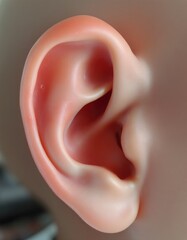 Close-up of a human ear, soft pink hue