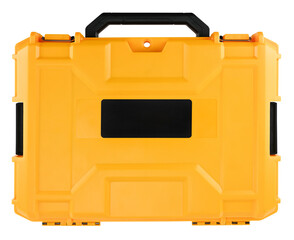 Yellow plastic tool Box isolated on a transparent background. PNG.