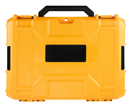Yellow plastic tool Box isolated on a transparent background. PNG.