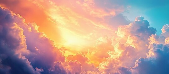 A vibrant sky with colorful clouds illuminated by sunlight, creating a serene and uplifting atmosphere.