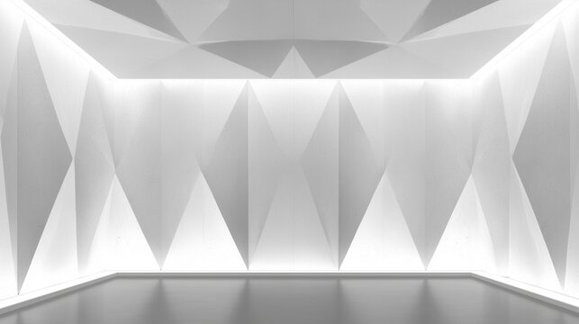 Abstract White Room with Geometric Patterns and Lighting