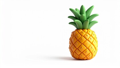 Bright yellow pineapple figure with green leaves on a white background highlighting its playful design