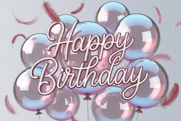 Naklejka premium Wish someone a special day with elegant balloons and feathers shimmering with joy, perfect for birthday greetings and celebrations that create happy memories