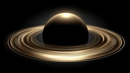 Saturn Planet with Golden Rings in Dark Space.