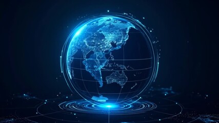 Glowing digital globe with lines, dots, and lights on a dark background. Representing global connection - Powered by Adobe