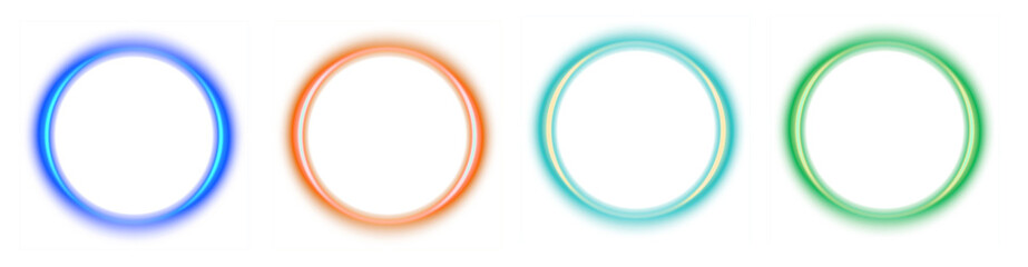 Collection of neon colorful rectangle frame glow light border rounded corners laser beam outline empty transparent background design abstract bright glow edge template effect design png