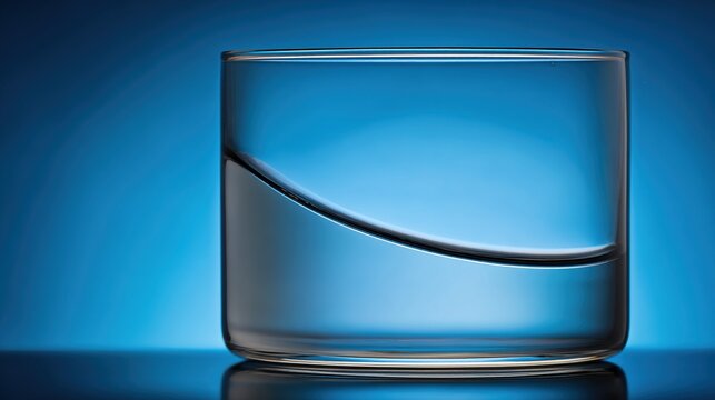 meniscus. Glass of water filled to the brim forming a convex meniscus, studio lighting. STEM education sheets, lab safety posters, designed for STEM education and laboratory safety posters.