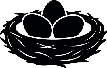 Bird nest with three eggs silhouette
