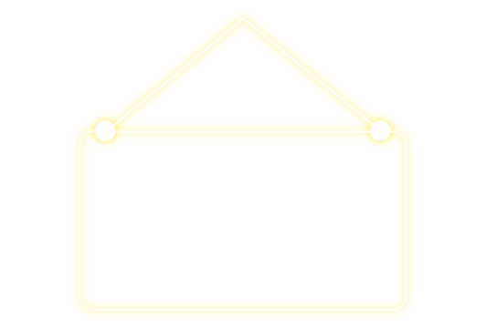 Glowing neon sign frame hanging against a dark background