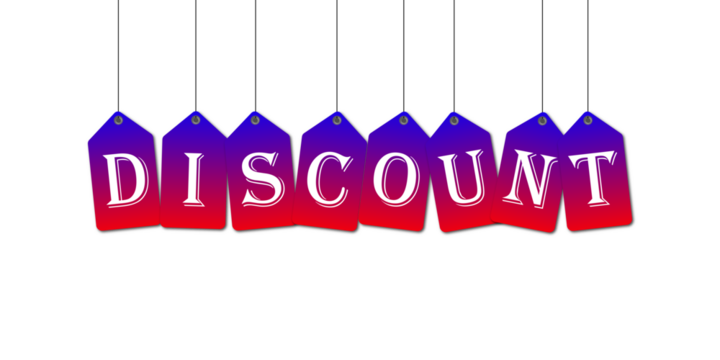 Bright neon sign spelling out discount in vibrant colors