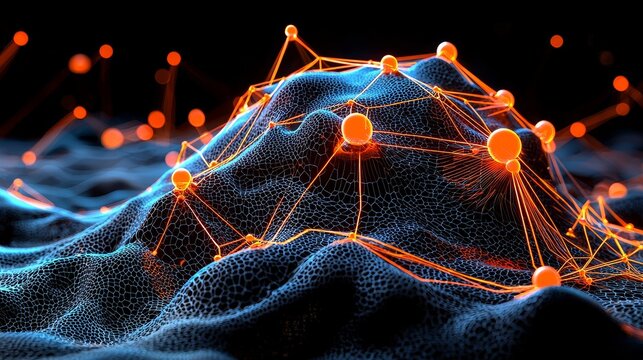 business  technology  startup  IoT concept 3D abstract network visualization on a dark background.