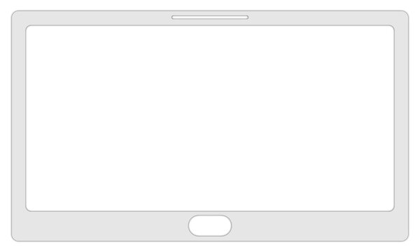Modern digital tablet with a blank black screen on a white background