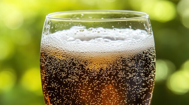 desorption. A glass of carbonated drink with rising bubbles and condensation on a clean background. bar promotions, beverage menus, designed for product packaging and bar promotions.