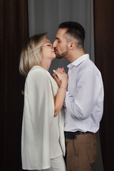 A wedding portrait of the newlyweds. Portrait of a guy and a girl in love	