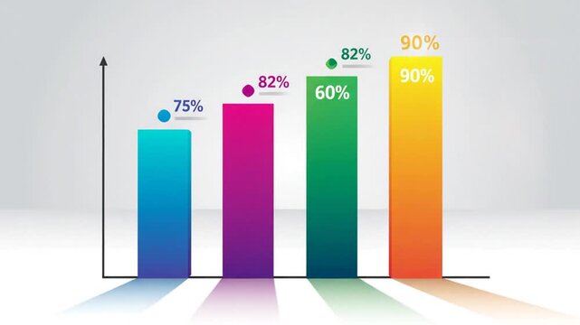 A gradient colored bar chart shows a performance progression with increasing percentages