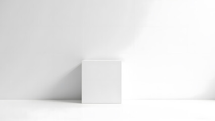 A minimalist, stark white rectangular object casts a long, soft shadow against a pristine white background.